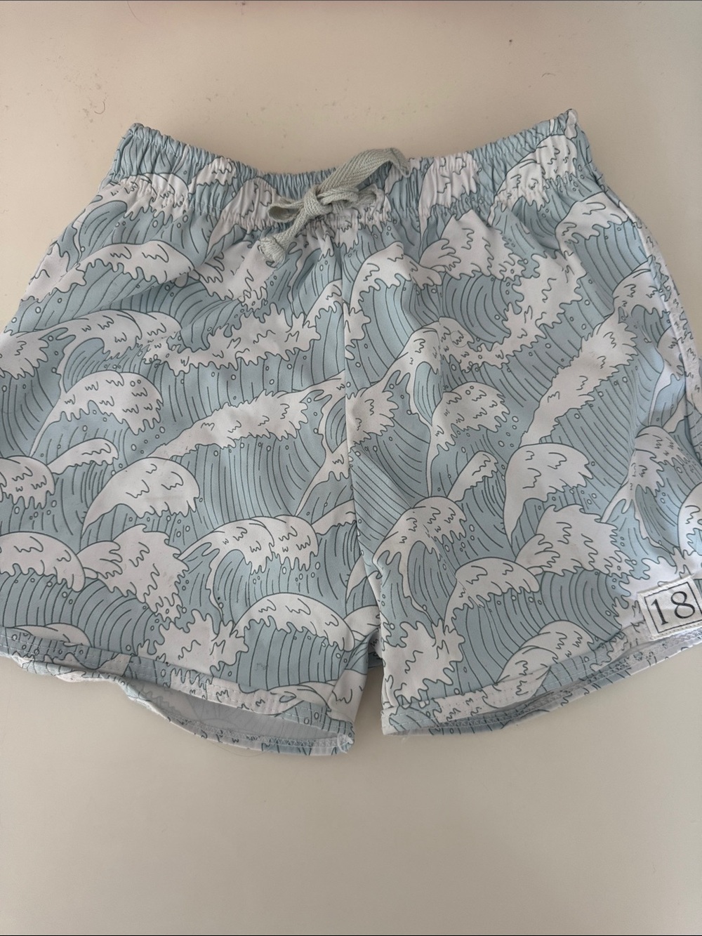 Kids Light Blue Wave-Print Swim Trunks